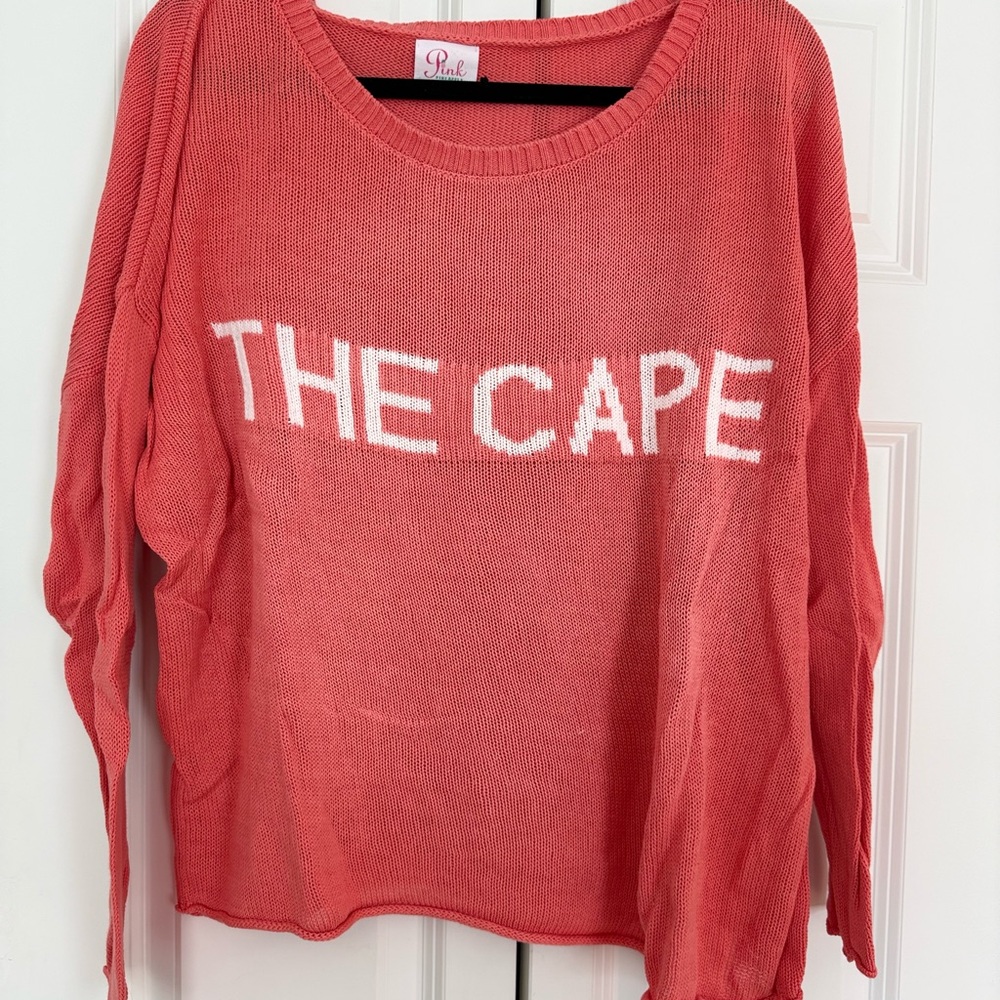 Pink Pineapple Coral Knit Sweater with 'THE CAPE' Text